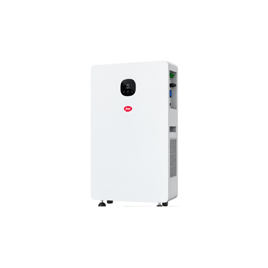 A white portable power station with a black front display window, a small red circular logo, and side ports, shown on a plain white background.